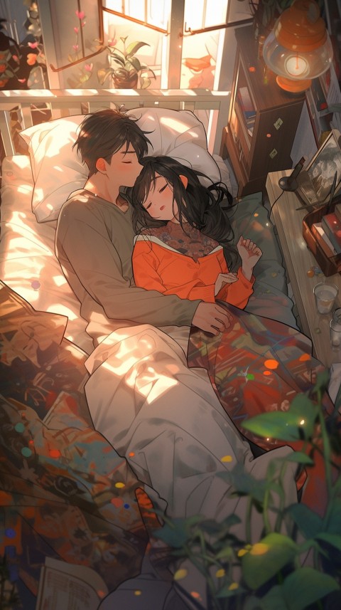 Cute Romantic Anime couple sleeping together on Bed Room Aesthetic (44)