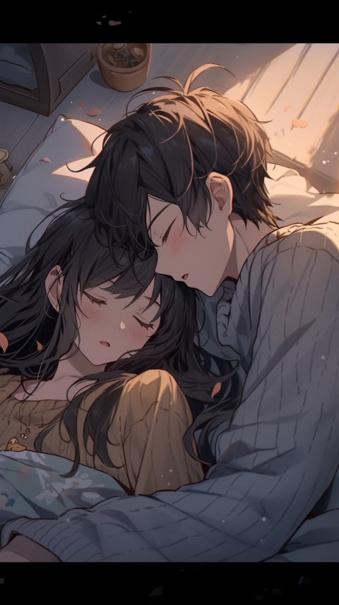 Cute Romantic Anime couple sleeping together on Bed Room Aesthetic (87)