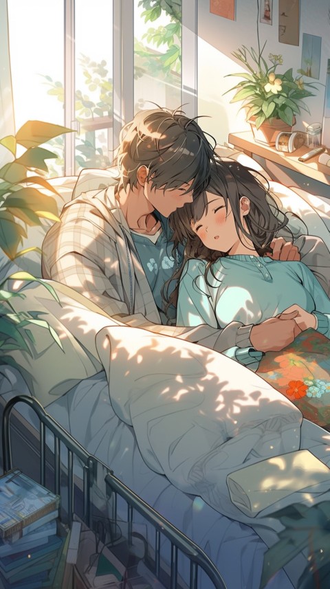 Cute Romantic Anime couple sleeping together on Bed Room Aesthetic (64)