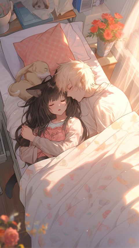 Cute Romantic Anime couple sleeping together on Bed Room Aesthetic (67)