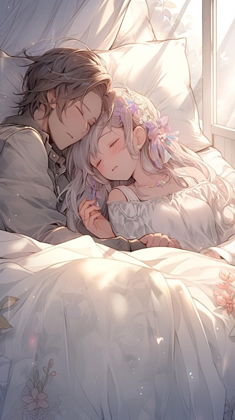 Cute Romantic Anime couple sleeping together on Bed Room Aesthetic (82)