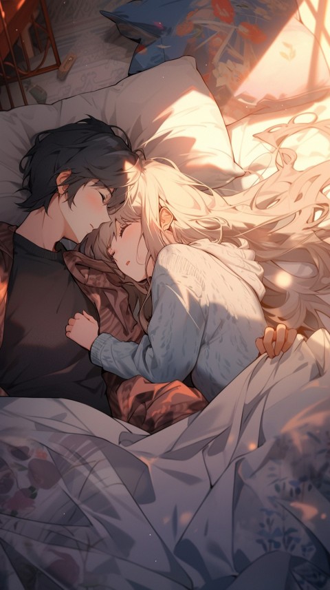 Cute Romantic Anime couple sleeping together on Bed Room Aesthetic (76)