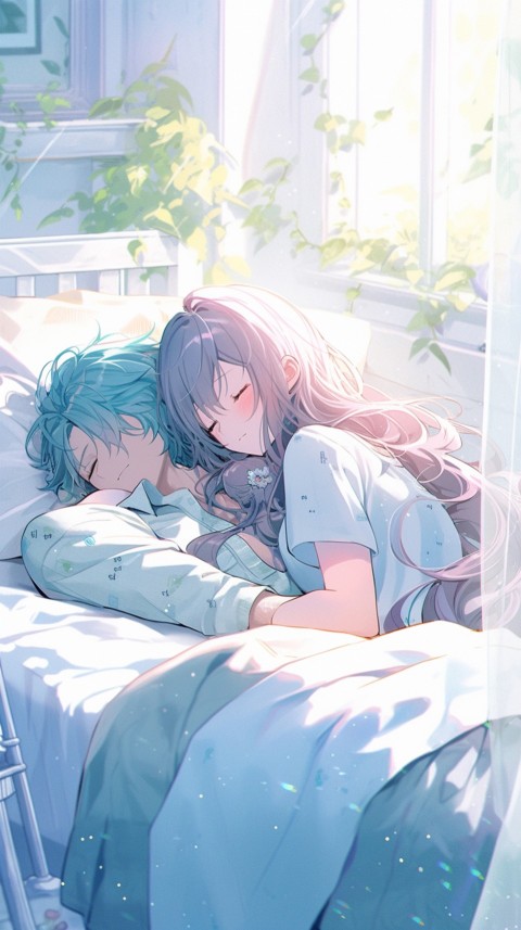 Cute Romantic Anime couple sleeping together on Bed Room Aesthetic (92)