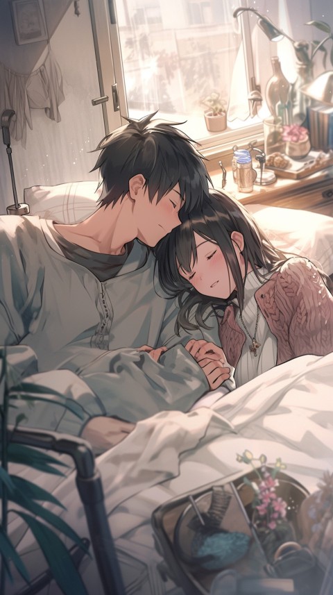Cute Romantic Anime couple sleeping together on Bed Room Aesthetic (70)