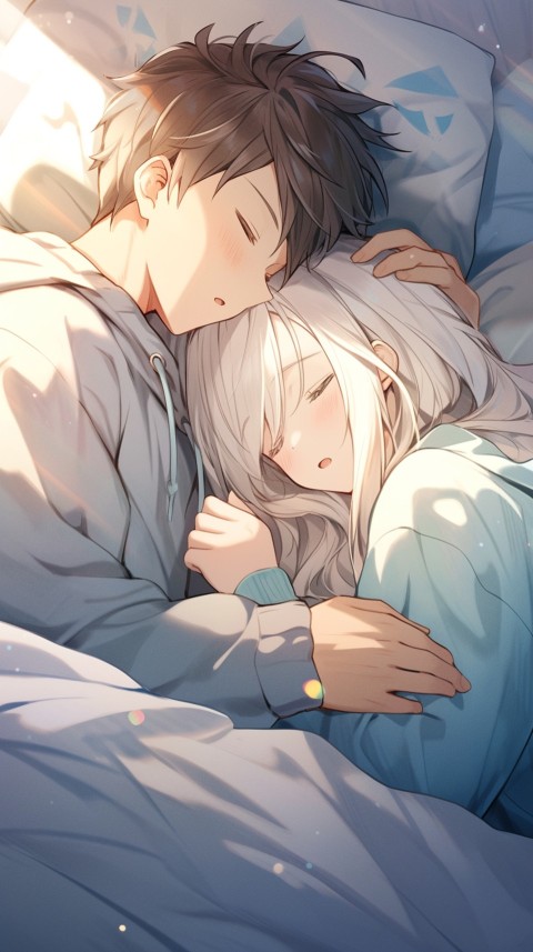 Cute Romantic Anime couple sleeping together on Bed Room Aesthetic (62)