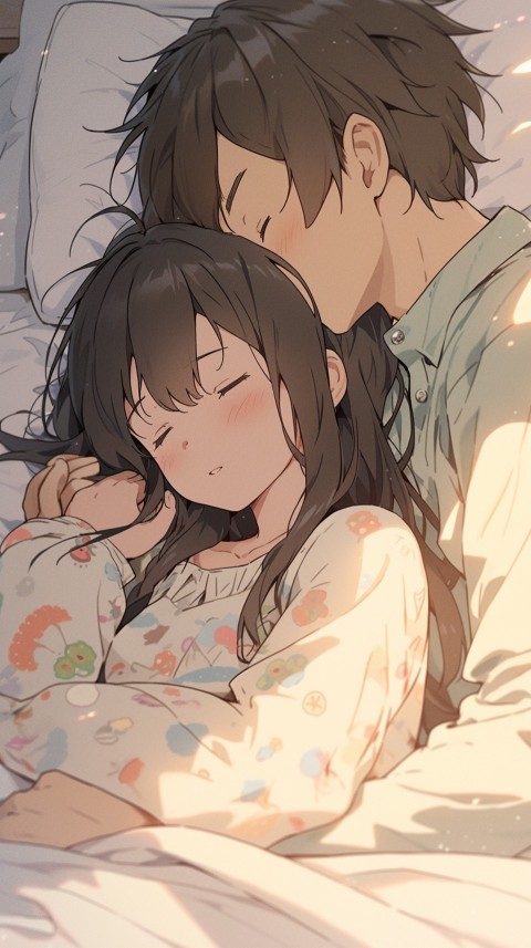 Cute Romantic Anime couple sleeping together on Bed Room Aesthetic (72)