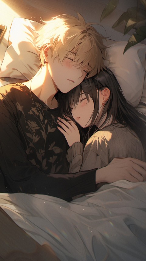 Cute Romantic Anime couple sleeping together on Bed Room Aesthetic (65)