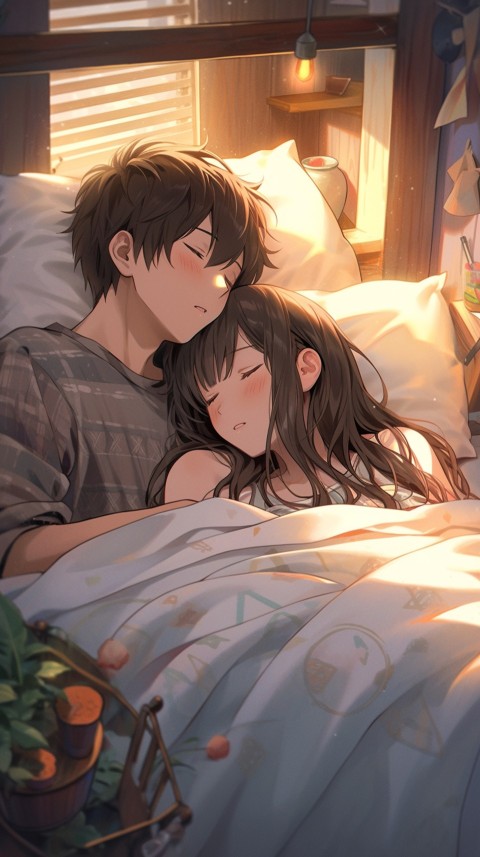 Cute Romantic Anime couple sleeping together on Bed Room Aesthetic (97)
