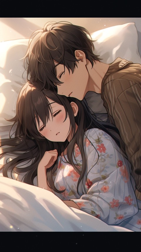 Cute Romantic Anime couple sleeping together on Bed Room Aesthetic (57)