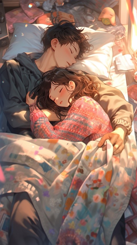 Cute Romantic Anime couple sleeping together on Bed Room Aesthetic (93)