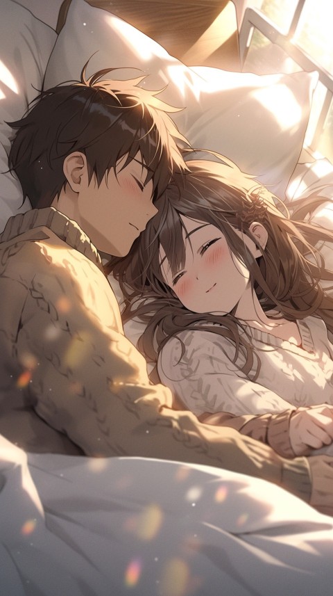 Cute Romantic Anime couple sleeping together on Bed Room Aesthetic (71)