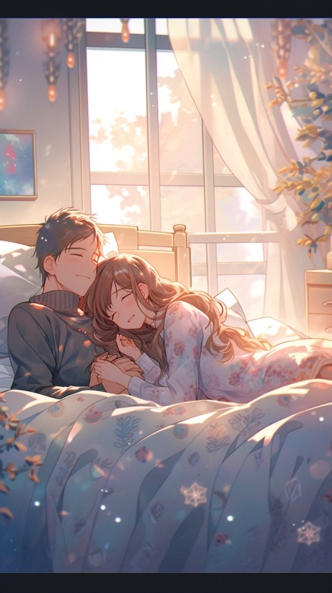 Cute Romantic Anime couple sleeping together on Bed Room Aesthetic (56)