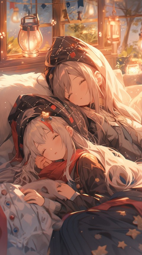 Cute Romantic Anime couple sleeping together on Bed Room Aesthetic (78)