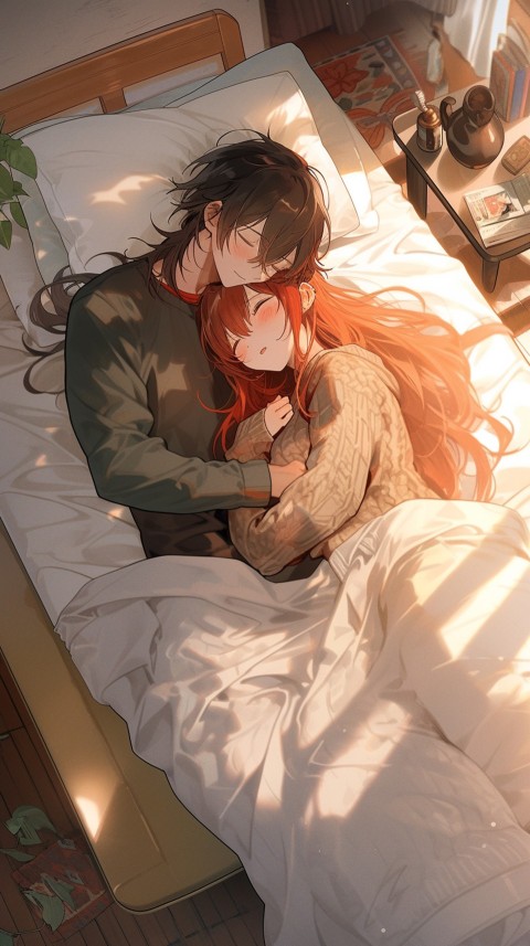 Cute Romantic Anime couple sleeping together on Bed Room Aesthetic (85)