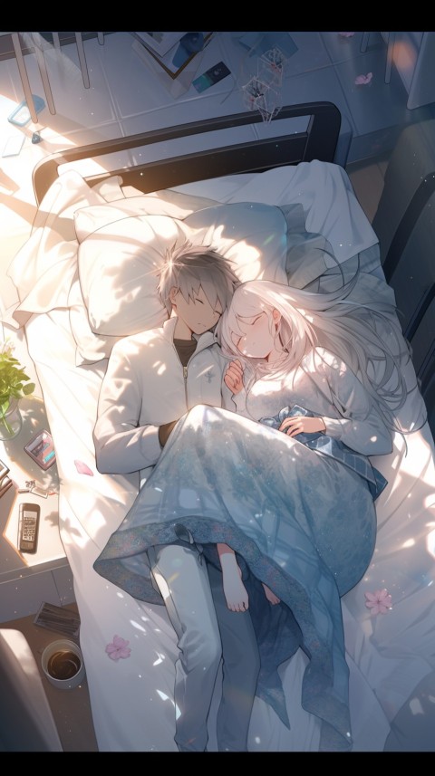 Cute Romantic Anime couple sleeping together on Bed Room Aesthetic (116)