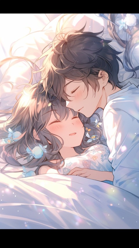 Cute Romantic Anime couple sleeping together on Bed Room Aesthetic (120)