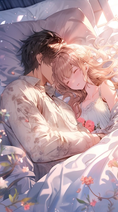 Cute Romantic Anime couple sleeping together on Bed Room Aesthetic (110)