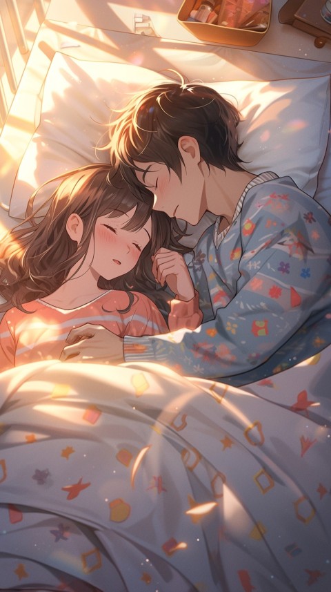 Cute Romantic Anime couple sleeping together on Bed Room Aesthetic (132)
