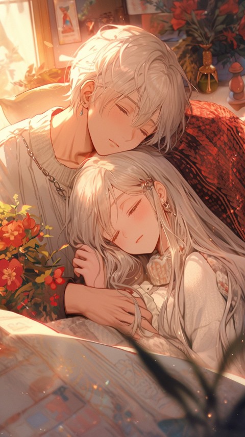 Cute Romantic Anime couple sleeping together on Bed Room Aesthetic (137)