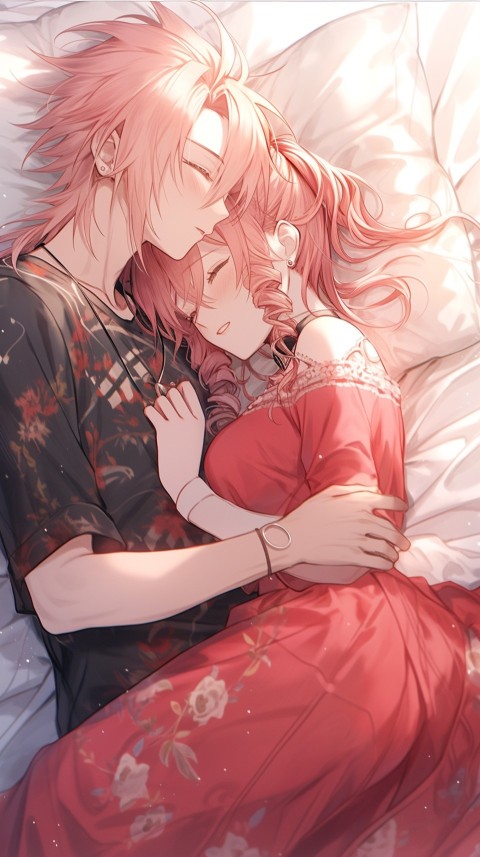Cute Romantic Anime couple sleeping together on Bed Room Aesthetic (129)