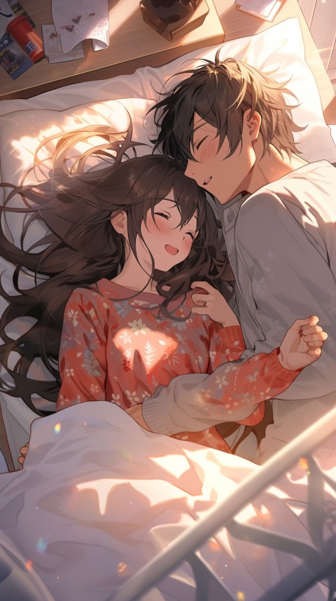Cute Romantic Anime couple sleeping together on Bed Room Aesthetic (114)