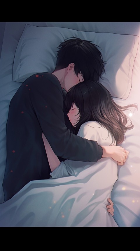Cute Romantic Anime couple sleeping together on Bed Room Aesthetic (198)