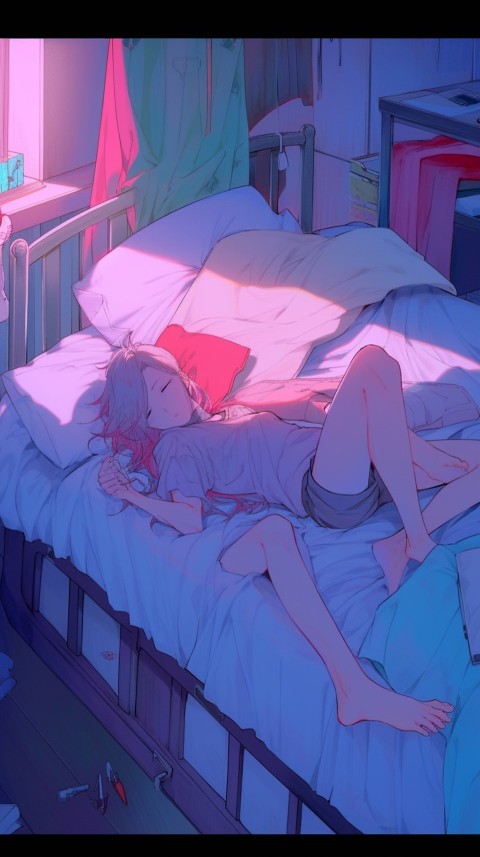 Cute Romantic Anime couple sleeping together on Bed Room Aesthetic (199)