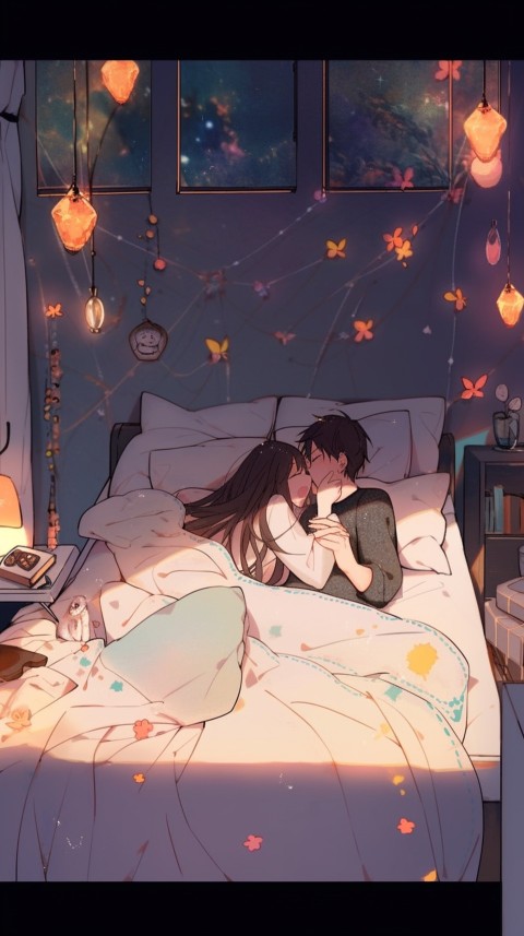 Cute Romantic Anime couple sleeping together on Bed Room Aesthetic (197)