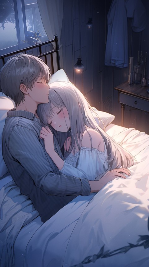 Cute Romantic Anime couple sleeping together on Bed Room Aesthetic (178)