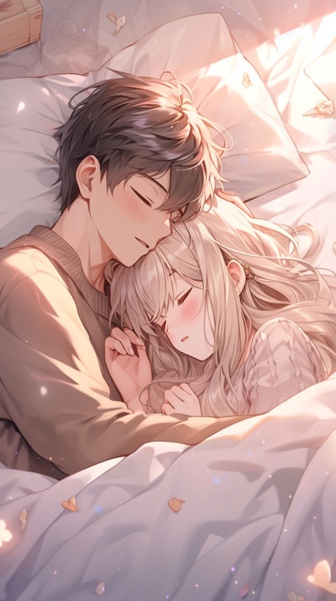 Cute Romantic Anime couple sleeping together on Bed Room Aesthetic (172)