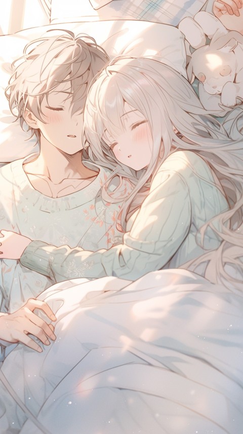 Cute Romantic Anime couple sleeping together on Bed Room Aesthetic (165)