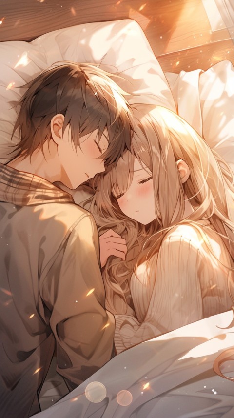 Cute Romantic Anime couple sleeping together on Bed Room Aesthetic (190)