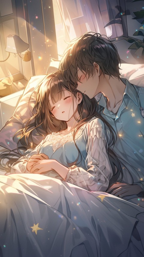 Cute Romantic Anime couple sleeping together on Bed Room Aesthetic (160)