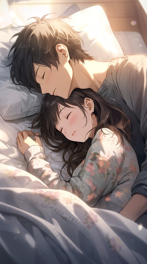 Cute Romantic Anime couple sleeping together on Bed Room Aesthetic (177)