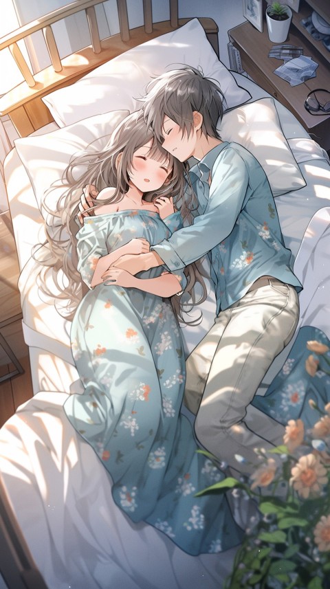 Cute Romantic Anime couple sleeping together on Bed Room Aesthetic (164)