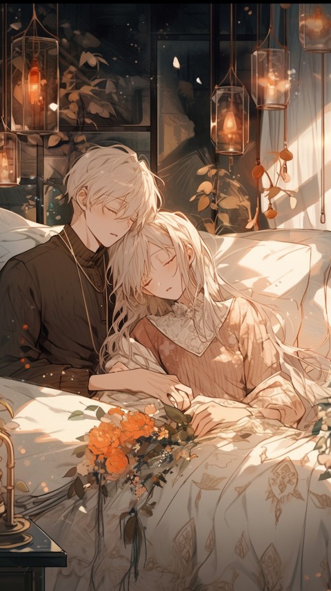 Cute Romantic Anime couple sleeping together on Bed Room Aesthetic (152)