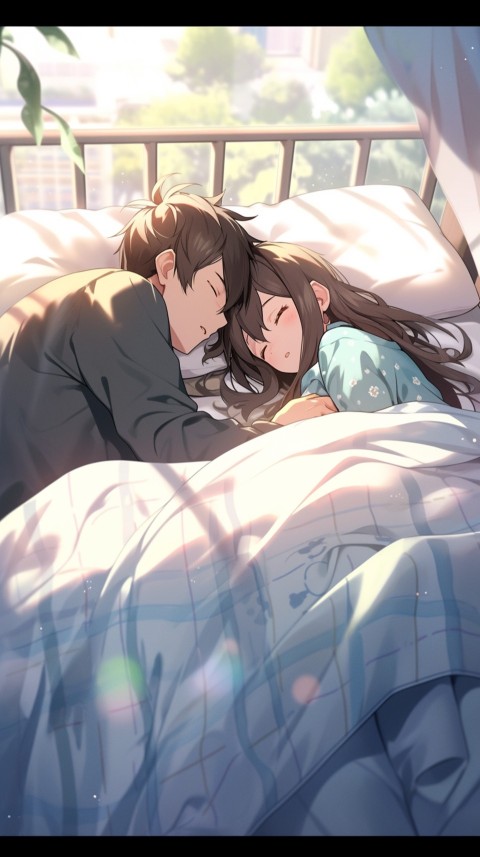 Cute Romantic Anime couple sleeping together on Bed Room Aesthetic (207)