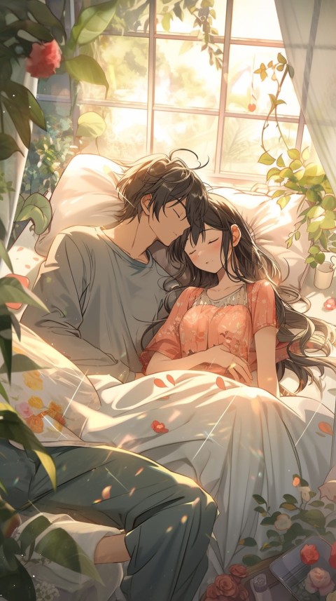 Cute Romantic Anime couple sleeping together on Bed Room Aesthetic (210)