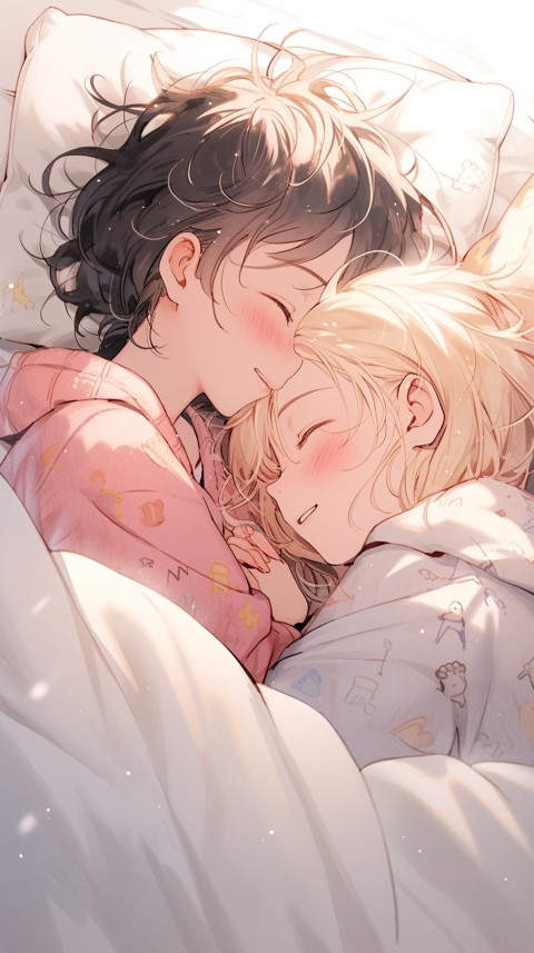Cute Romantic Anime couple sleeping together on Bed Room Aesthetic (234)