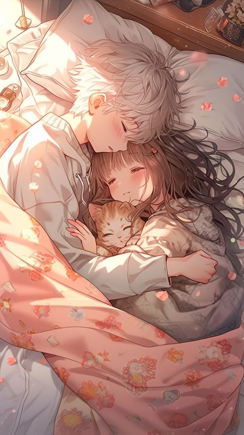 Cute Romantic Anime couple sleeping together on Bed Room Aesthetic (240)