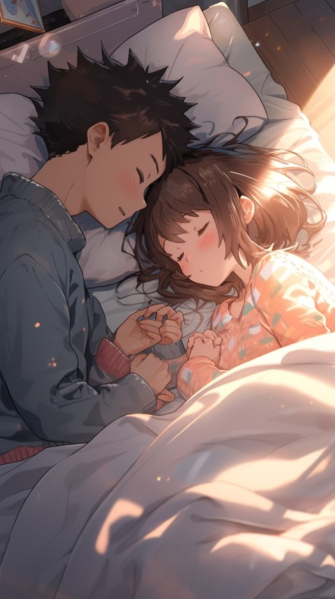 Cute Romantic Anime couple sleeping together on Bed Room Aesthetic (202)