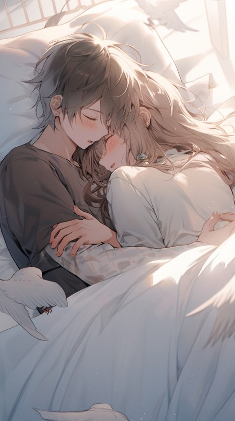 Cute Romantic Anime couple sleeping together on Bed Room Aesthetic (222)