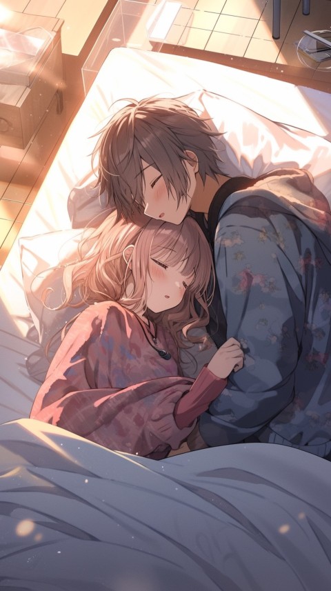 Cute Romantic Anime couple sleeping together on Bed Room Aesthetic (223)