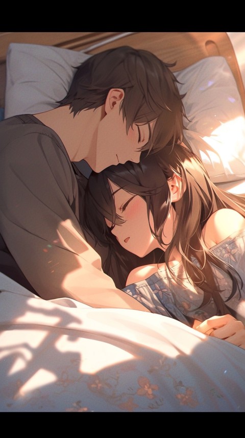 Cute Romantic Anime couple sleeping together on Bed Room Aesthetic (203)