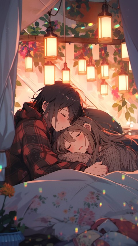Cute Romantic Anime couple sleeping together on Bed Room Aesthetic (227)