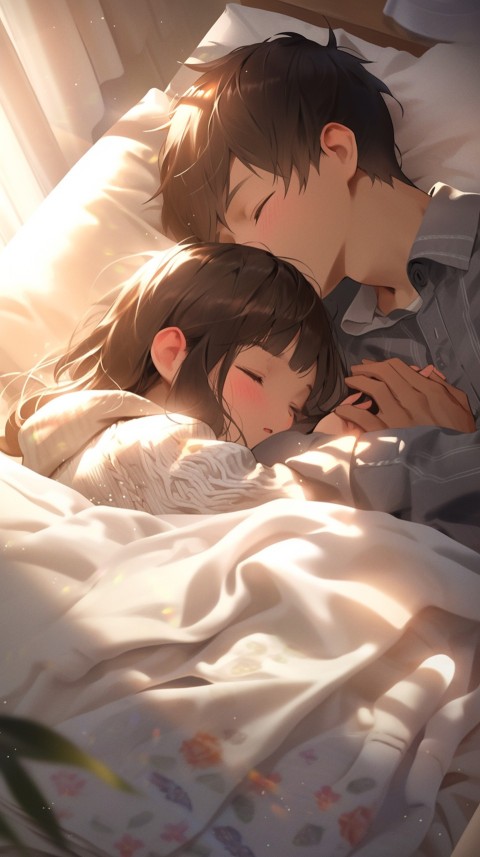 Cute Romantic Anime couple sleeping together on Bed Room Aesthetic (241)