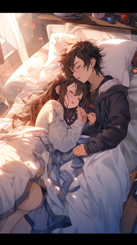 Cute Romantic Anime couple sleeping together on Bed Room Aesthetic (229)
