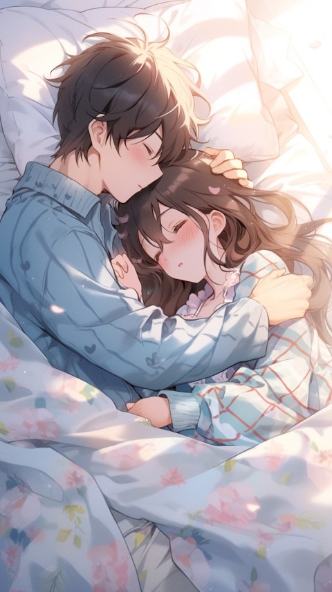 Cute Romantic Anime couple sleeping together on Bed Room Aesthetic (246)