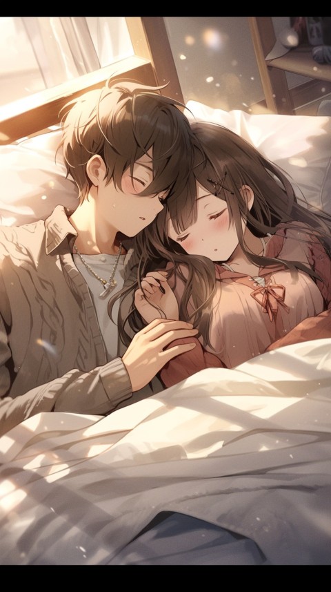 Cute Romantic Anime couple sleeping together on Bed Room Aesthetic (225)