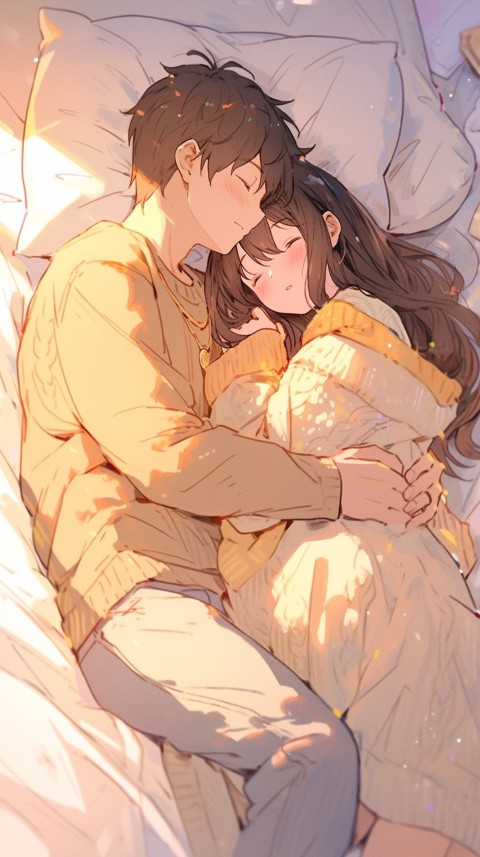 Cute Romantic Anime couple sleeping together on Bed Room Aesthetic (249)